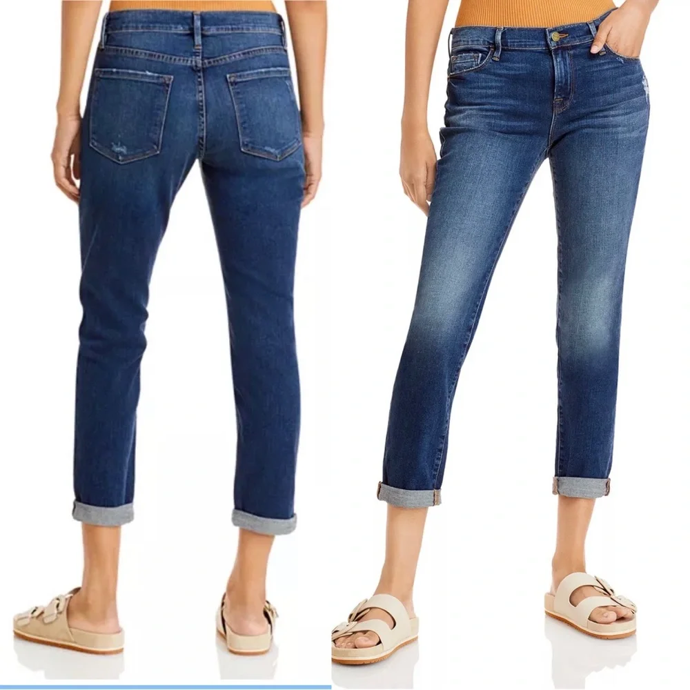 FRAME Le Garcon Mid Rise Distressed Slim Boyfriend Jeans in Azure‎ Size 27
